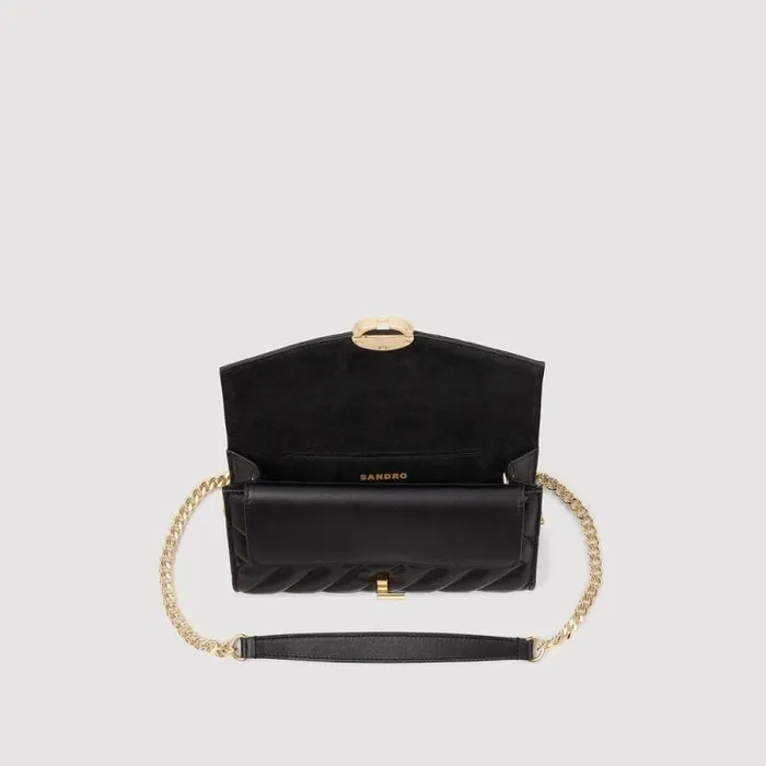 Crossbody Bags Women SANDRO Leather Crossbody Clutch Bag Black