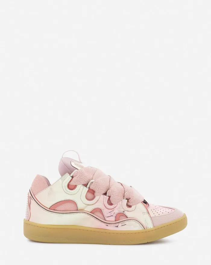 Curb Sneakers In Metallic Leather Dusty Rose Men Lanvin Curb