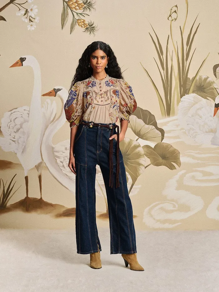 Dark Denim High Waist Snips Pants Women Farm Rio Pants