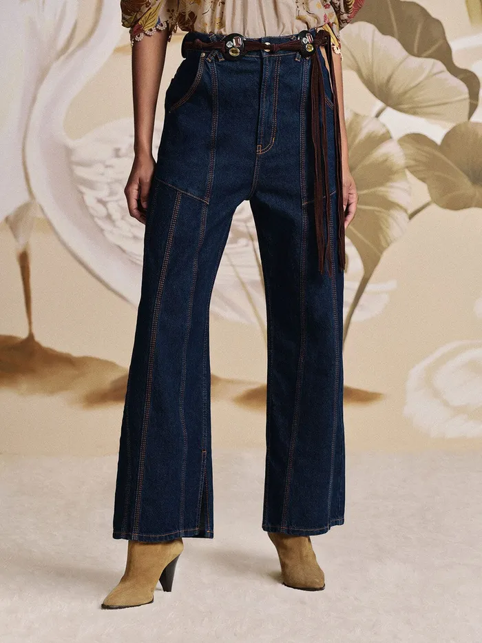 Dark Denim High Waist Snips Pants Women Farm Rio Pants