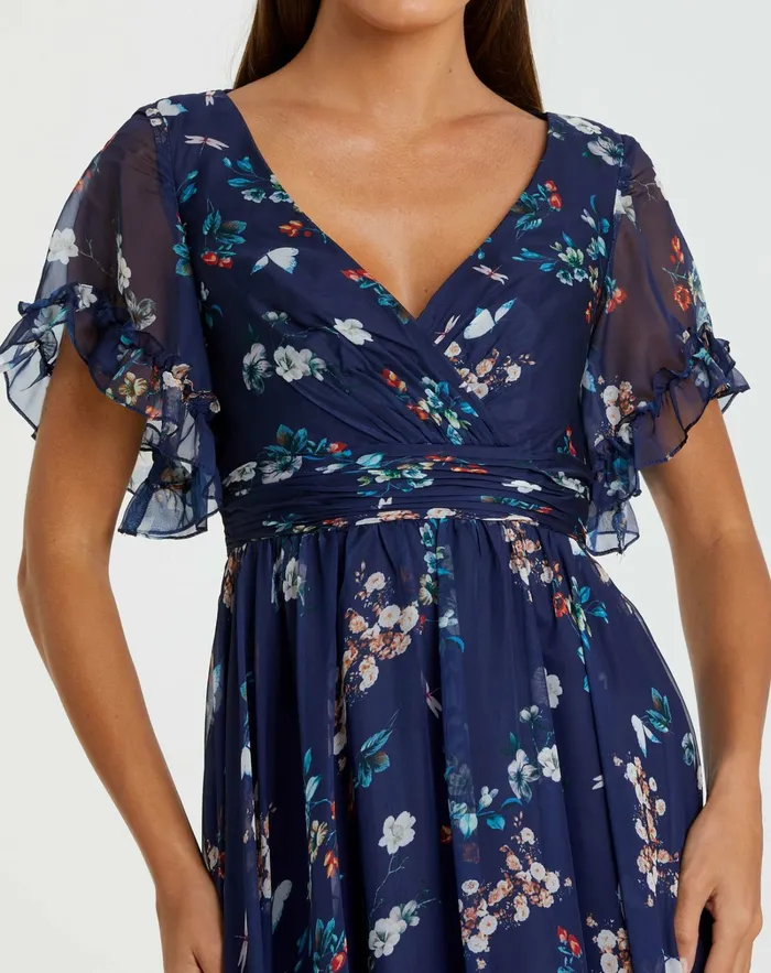 Daytime Dresses Flounce Sleeve Floral Maxi Dress Yellow Multi 8211 Mac Duggal Women