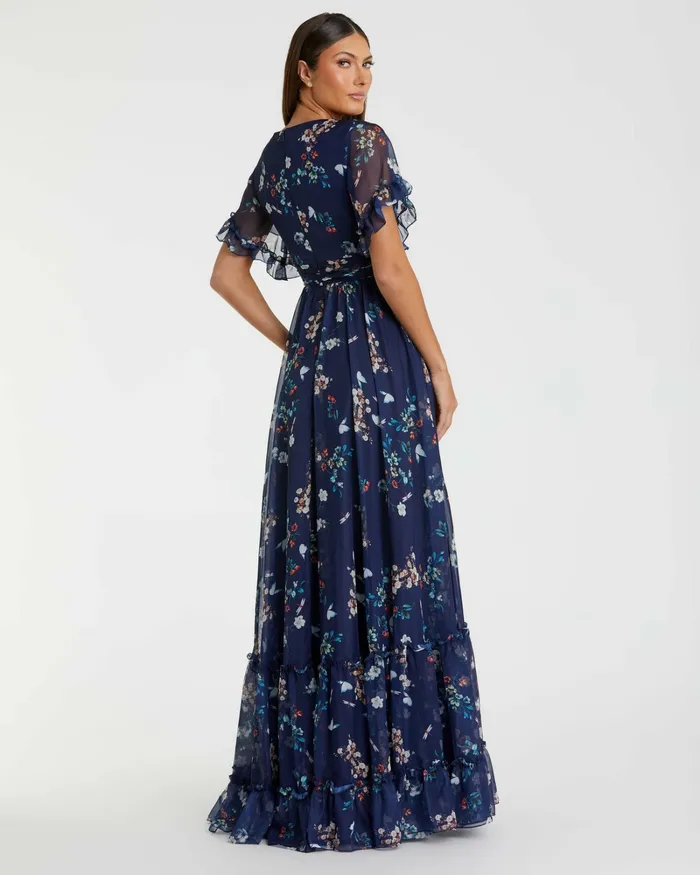 Daytime Dresses Flounce Sleeve Floral Maxi Dress Yellow Multi 8211 Mac Duggal Women