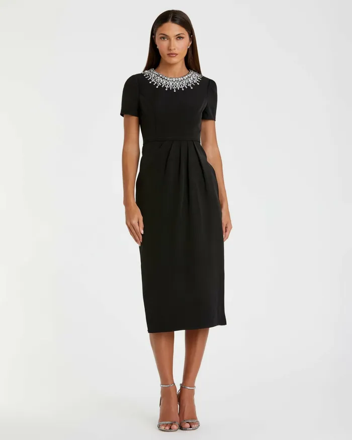 Daytime Dresses Mac Duggal Women Rhinestone Neckline Column Dress Black