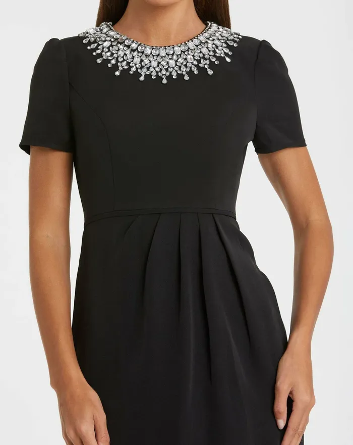 Daytime Dresses Mac Duggal Women Rhinestone Neckline Column Dress Black