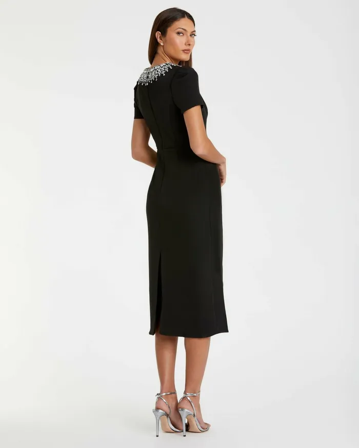 Daytime Dresses Mac Duggal Women Rhinestone Neckline Column Dress Black
