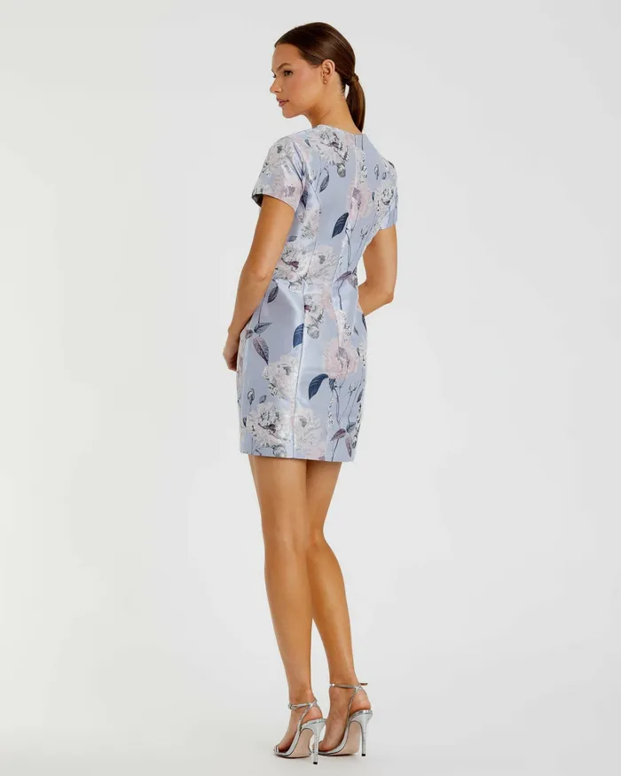 Daytime Dresses Mac Duggal Women Short Sleeve Fitted Floral Mini Dress Blue Multi