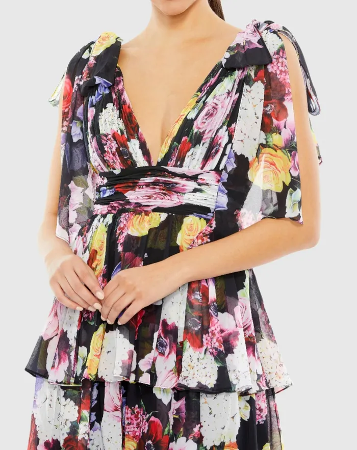Daytime Dresses Women Floral Print Ruffled Sleeveless Soft Tie Dress Multi Mac Duggal Daytime Dresses Women Floral Print Ruffled Sleeveless Soft Tie Dress Multi Mac Duggal