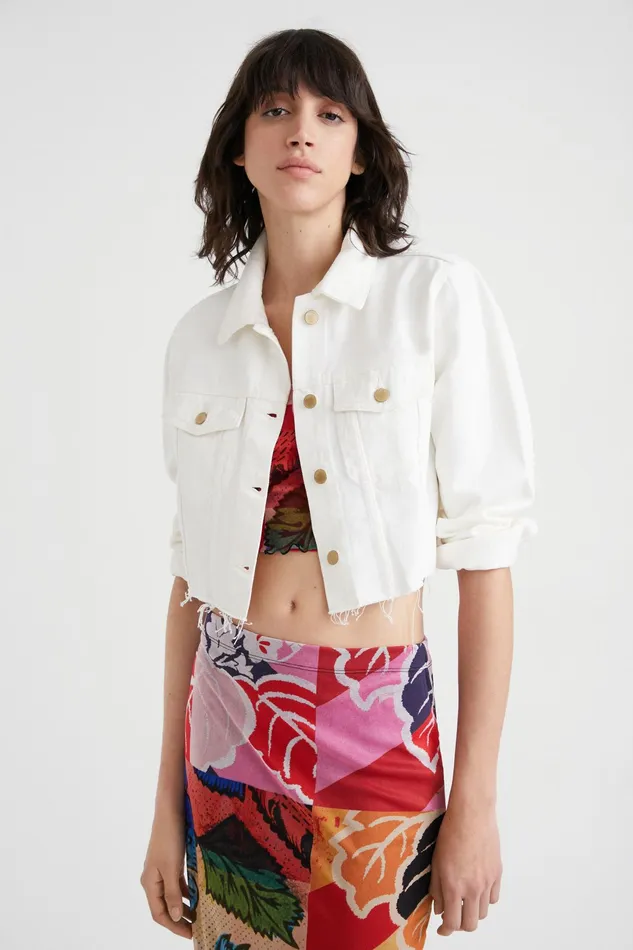 Desigual Cropped Denim Jacket Women Jackets