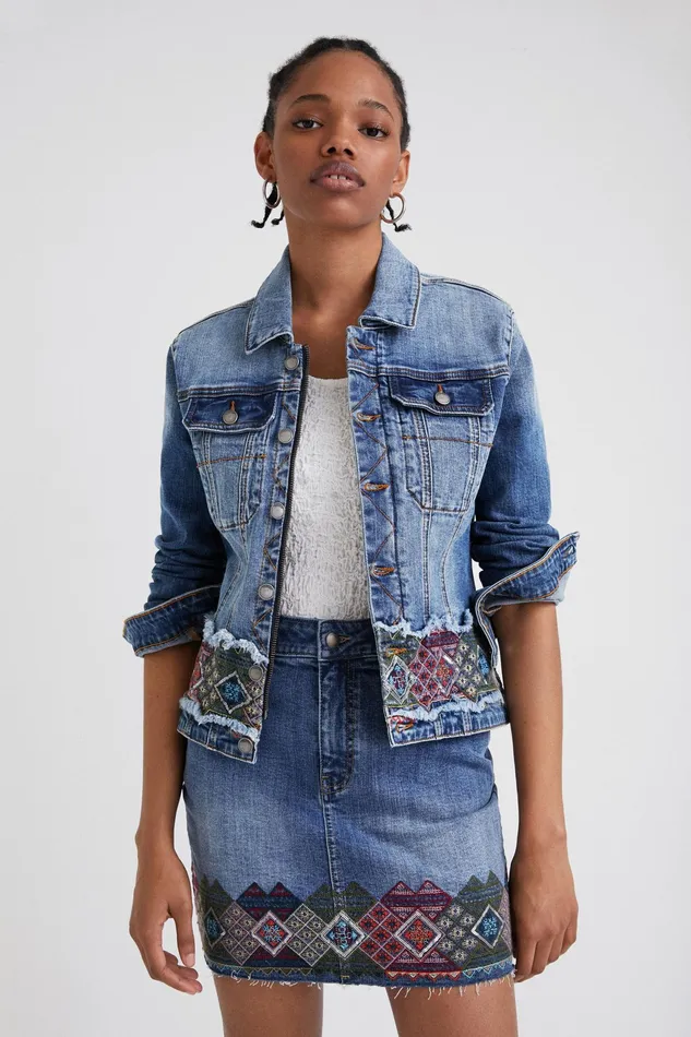 Desigual Denim Jacket With Border Women Jackets