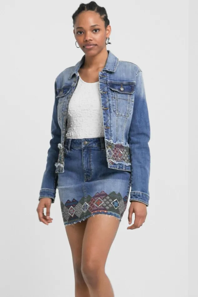Desigual Denim Jacket With Border Women Jackets