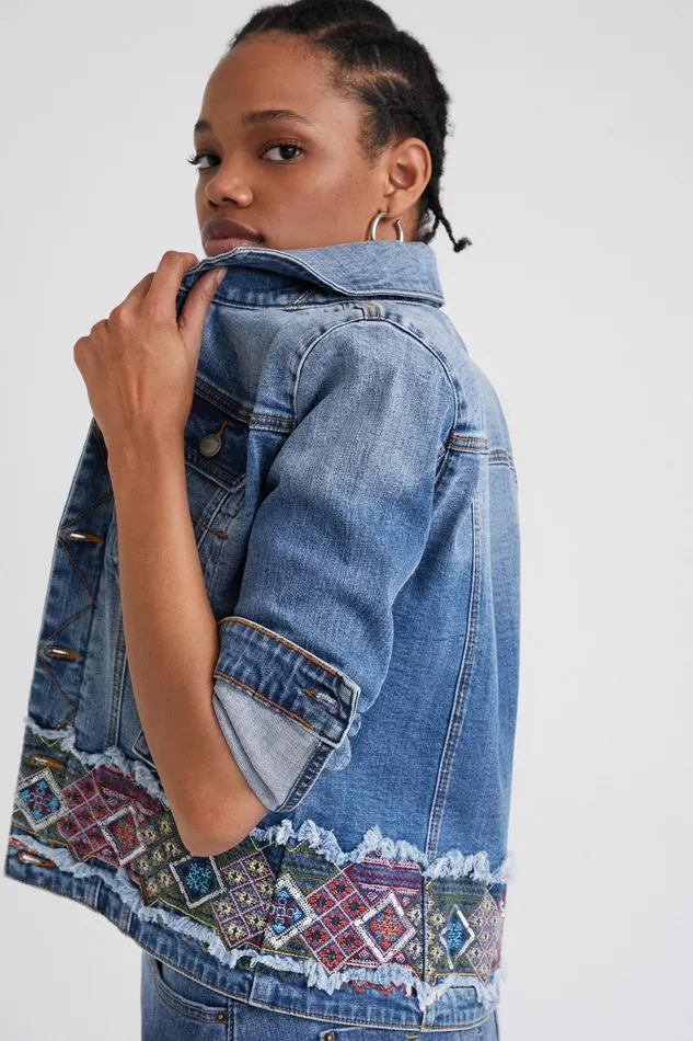 Desigual Denim Jacket With Border Women Jackets