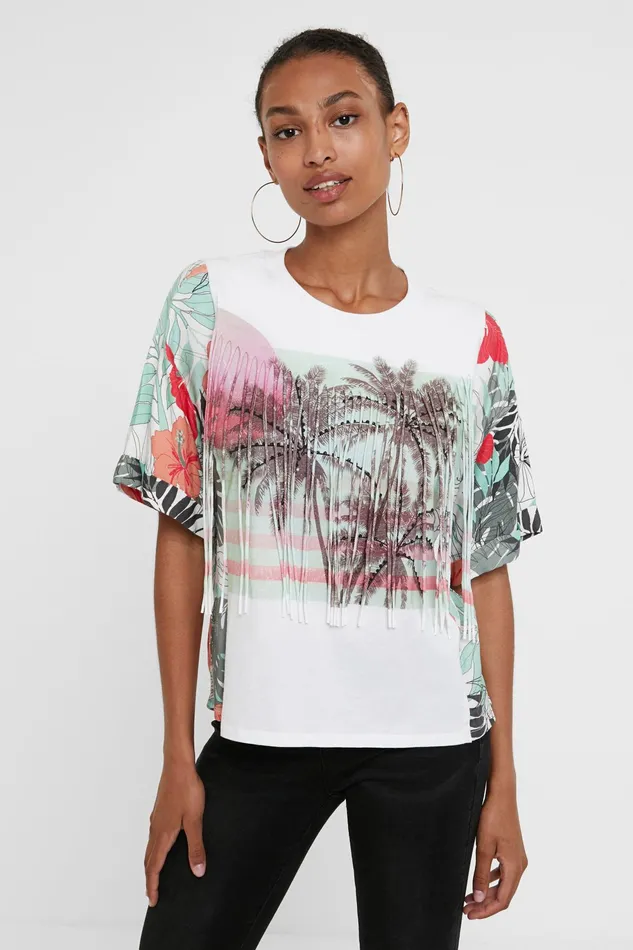 Desigual Hawaiian Tshirt With Fringe Women Tshirts