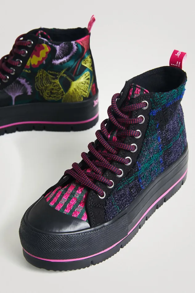 Desigual Plaid Platform Hightop Sneaker Women Sneakers