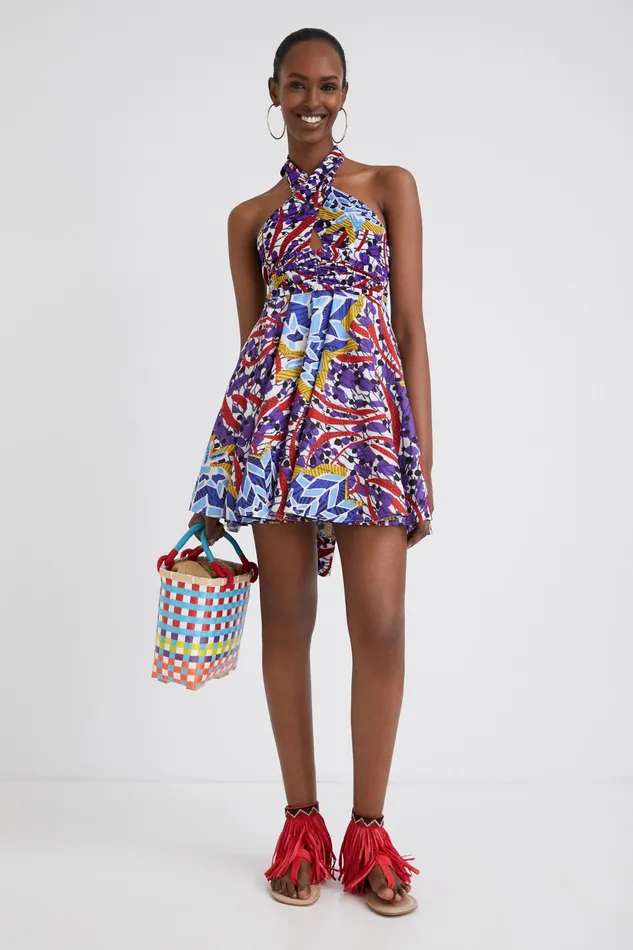 Desigual Stella Jean Short Bow Dress Women Dresses