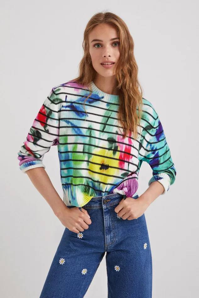 Desigual Stripy Tiedye Floral Jumper Women Sweaters
