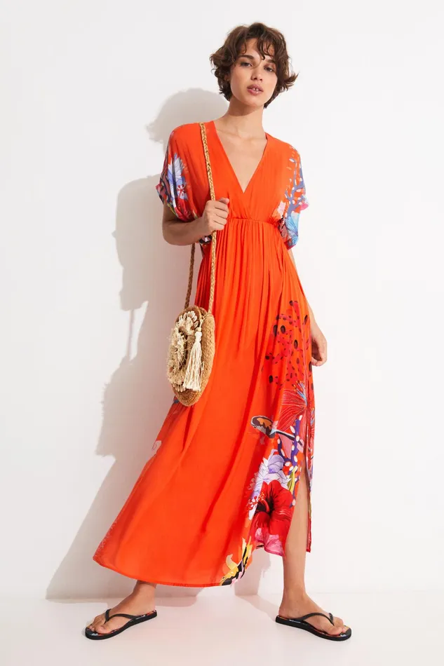 Desigual Sustainable Coral Maxi Dress Women Swimwear