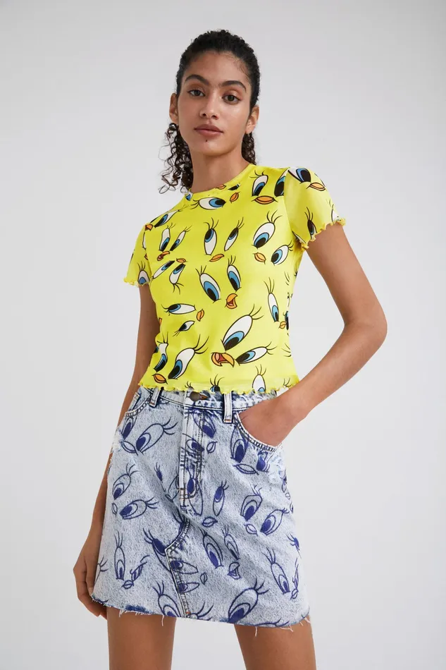 Desigual Tweety Denim Mini Skirt Women Skirts and Shorts
