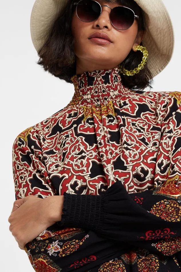 Desigual Viscose Blouse With High Neck And Stretch Cuffs Women Tops and Shirts