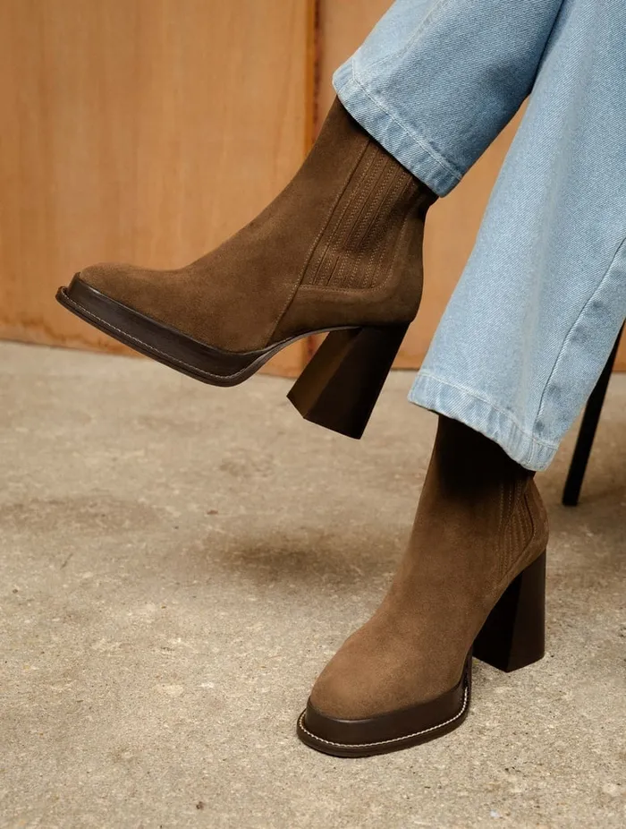 Deva Khaki Brown Women Bobbies Ankle Boots