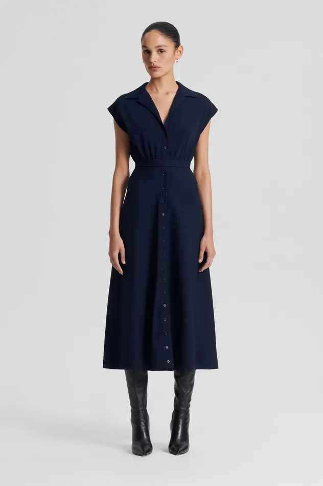 Dresses Scanlan Theodore Women CREPE KNIT SHIRT DRESS NAVY