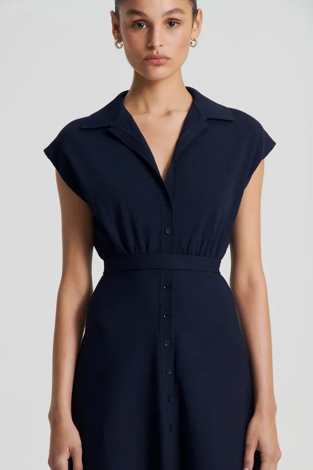 Dresses Scanlan Theodore Women CREPE KNIT SHIRT DRESS NAVY
