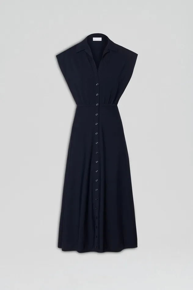 Dresses Scanlan Theodore Women CREPE KNIT SHIRT DRESS NAVY