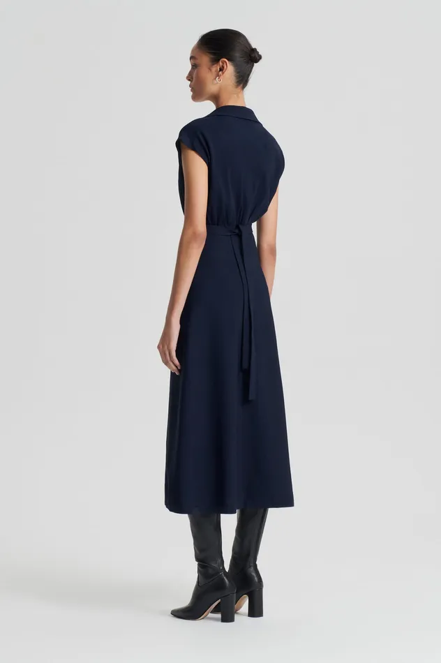 Dresses Scanlan Theodore Women CREPE KNIT SHIRT DRESS NAVY