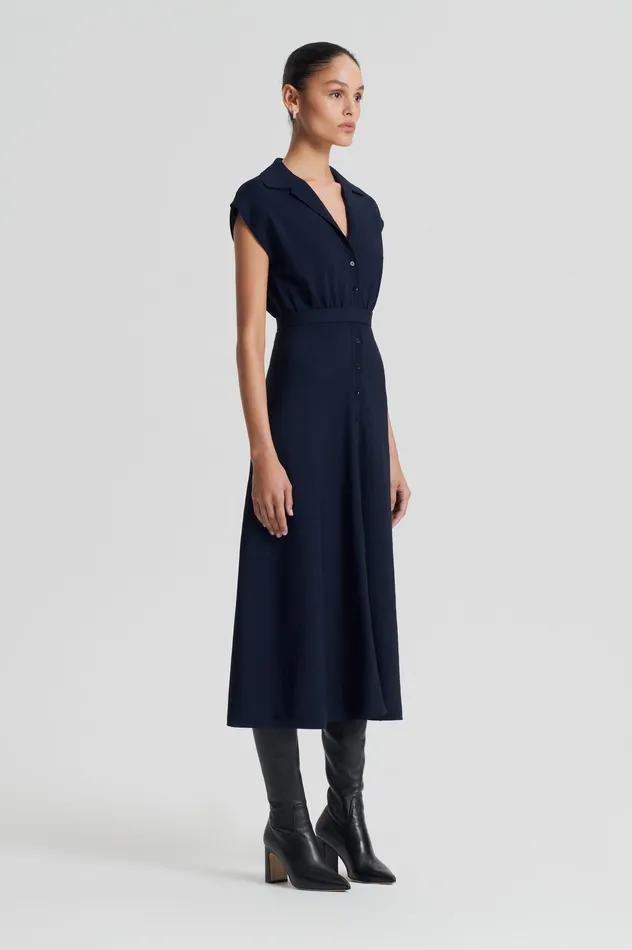 Dresses Scanlan Theodore Women CREPE KNIT SHIRT DRESS NAVY