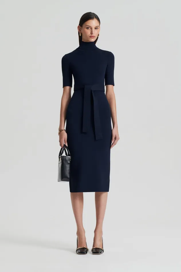 Dresses Scanlan Theodore Women CREPE KNIT SHORT SLEEVE POLO DRESS NAVY