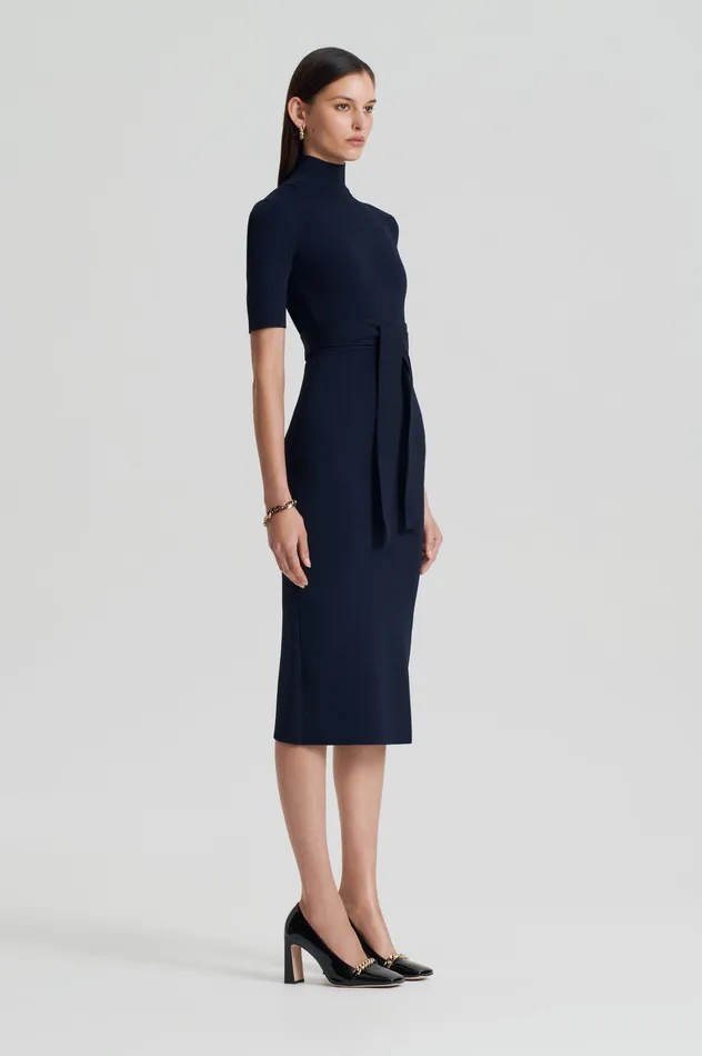 Dresses Scanlan Theodore Women CREPE KNIT SHORT SLEEVE POLO DRESS NAVY Dresses Scanlan Theodore Women CREPE KNIT SHORT SLEEVE POLO DRESS NAVY