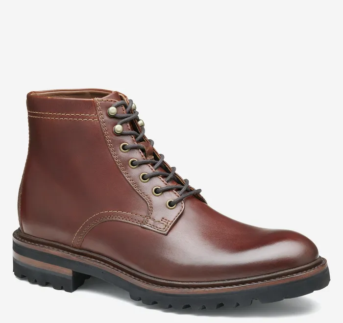 Dudley Lug Plain Toe Boot Mahogany Full Grain Dress Shoes Johnston and Murphy Men