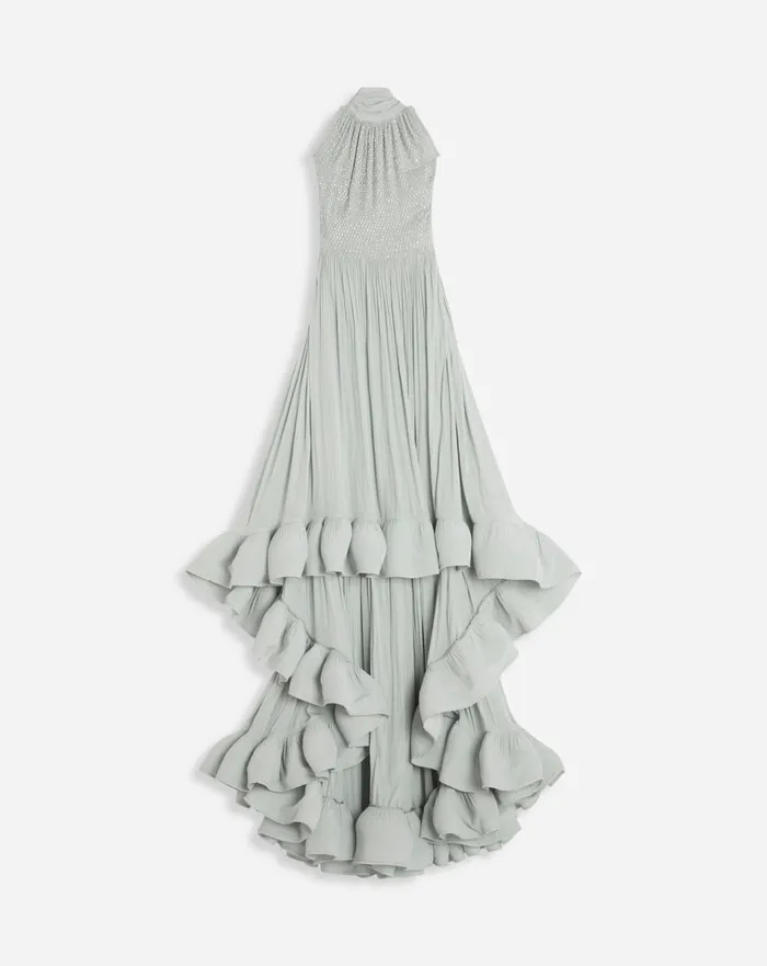 Embroidered Cape Gown In Charmeuse Sage Women Lanvin Dresses