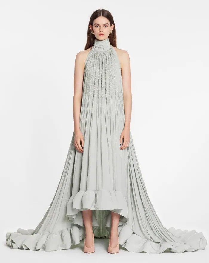 Embroidered Cape Gown In Charmeuse Sage Women Lanvin Dresses