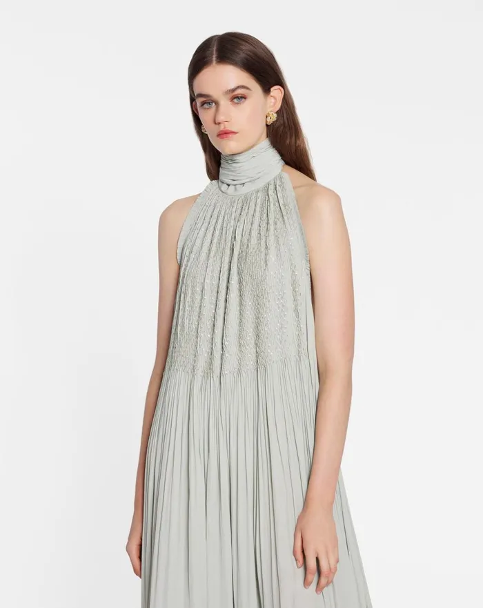 Embroidered Cape Gown In Charmeuse Sage Women Lanvin Dresses