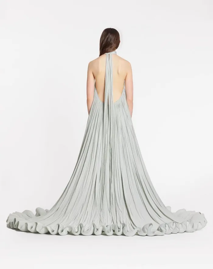 Embroidered Cape Gown In Charmeuse Sage Women Lanvin Dresses
