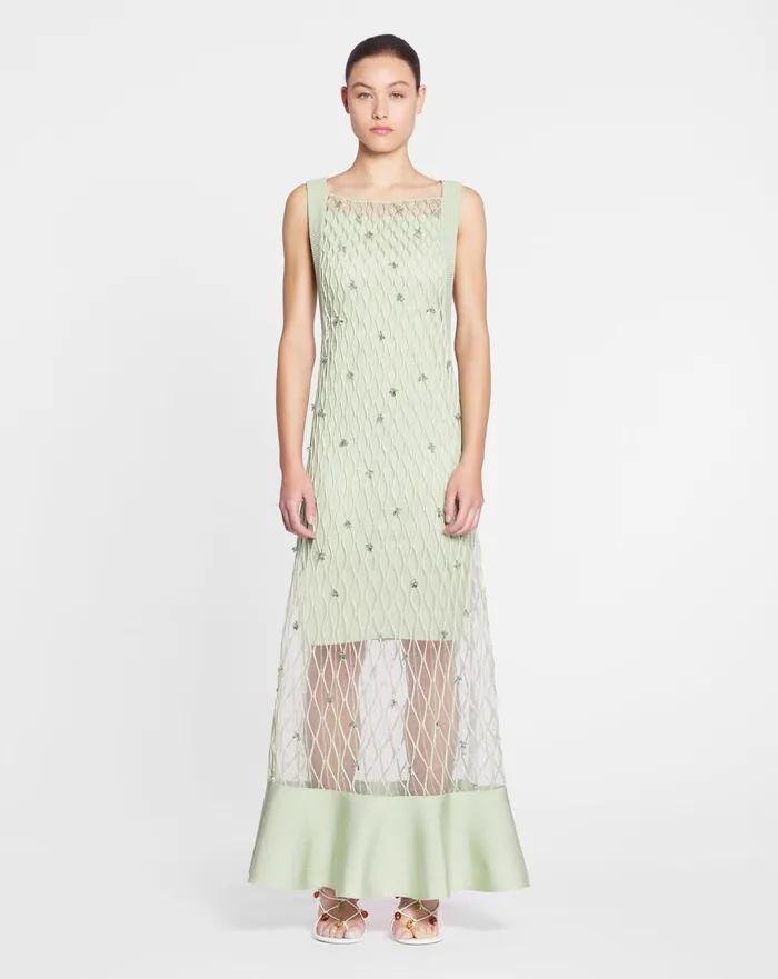 Embroidered Knit Dress Almond Women Lanvin Dresses Embroidered Knit Dress Almond Women Lanvin Dresses