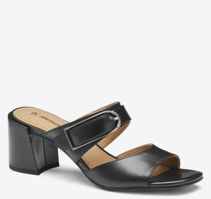 Everly Buckle Slide Black Calfskin Heels and Platform Wedges Johnston and Murphy Women