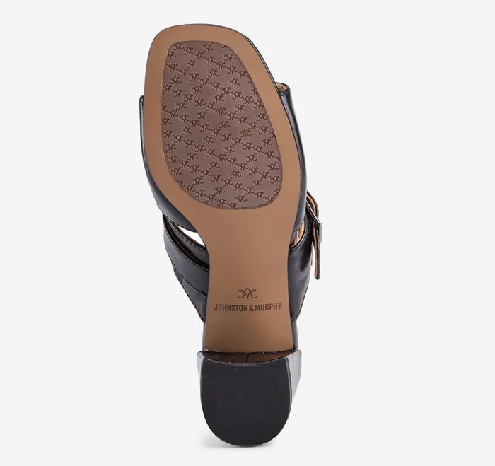 Everly Buckle Slide Black Calfskin Heels and Platform Wedges Johnston and Murphy Women