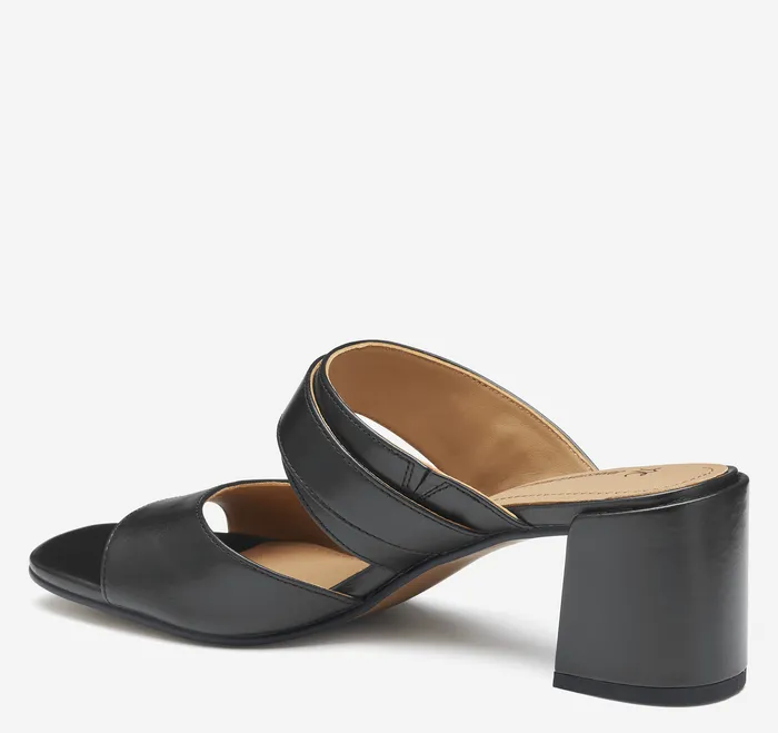 Everly Buckle Slide Black Calfskin Heels and Platform Wedges Johnston and Murphy Women