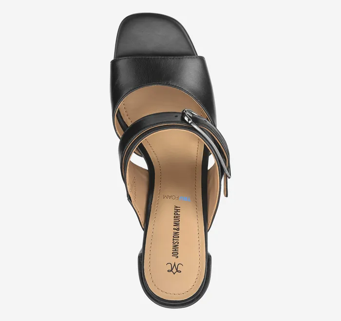 Everly Buckle Slide Black Calfskin Heels and Platform Wedges Johnston and Murphy Women