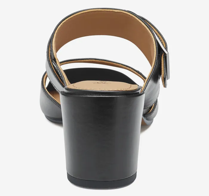 Everly Buckle Slide Black Calfskin Heels and Platform Wedges Johnston and Murphy Women