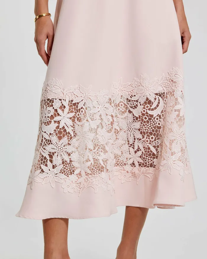 Every Day Dresses Mac Duggal Women Crepe Boat Neck Midi Dress With Applique Cut Out Blush