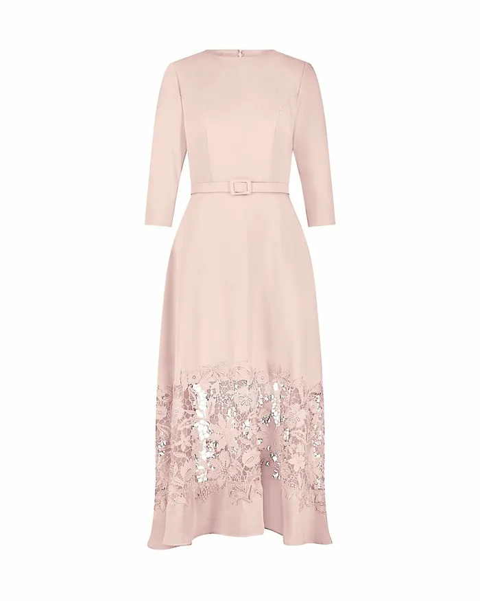 Every Day Dresses Mac Duggal Women Crepe Boat Neck Midi Dress With Applique Cut Out Blush