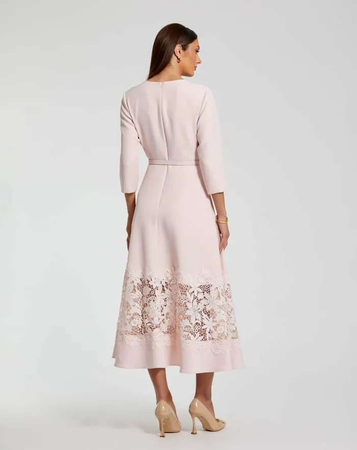 Every Day Dresses Mac Duggal Women Crepe Boat Neck Midi Dress With Applique Cut Out Blush