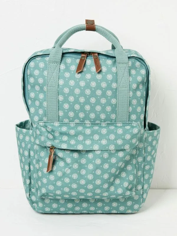 Fat Face Bags and Purses Women Green Haze Geometric Canvas Rucksack