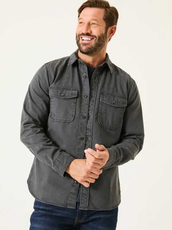 Fat Face Coats and Jackets Men Washed Black 100 Cotton Long Sleeve Filey Plain Shirt
