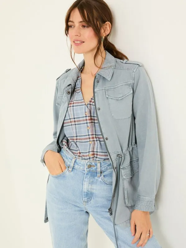 Fat Face Coats and Jackets Women Lowen Chambray Blue 100 Cotton Field Jacket