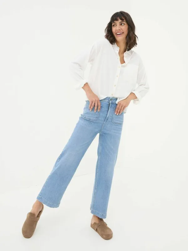 Fat Face Jeans Women Keswick Light Vintage Blue Wide Leg Crop Jeans