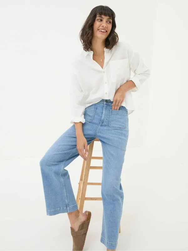 Fat Face Jeans Women Keswick Light Vintage Blue Wide Leg Crop Jeans