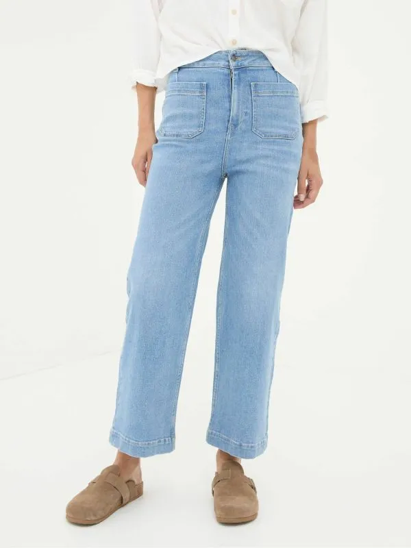 Fat Face Jeans Women Keswick Light Vintage Blue Wide Leg Crop Jeans